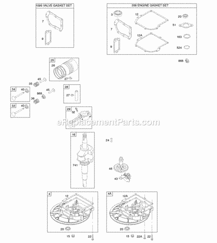 Camshaft Crankcase CoverSump Crankshaft Gasket Set - Engine Gasket Set - Valve PistonRingsConnecting Rod Diagram and Parts List for 09K502-1251-F1  Briggs and Stratton Engine